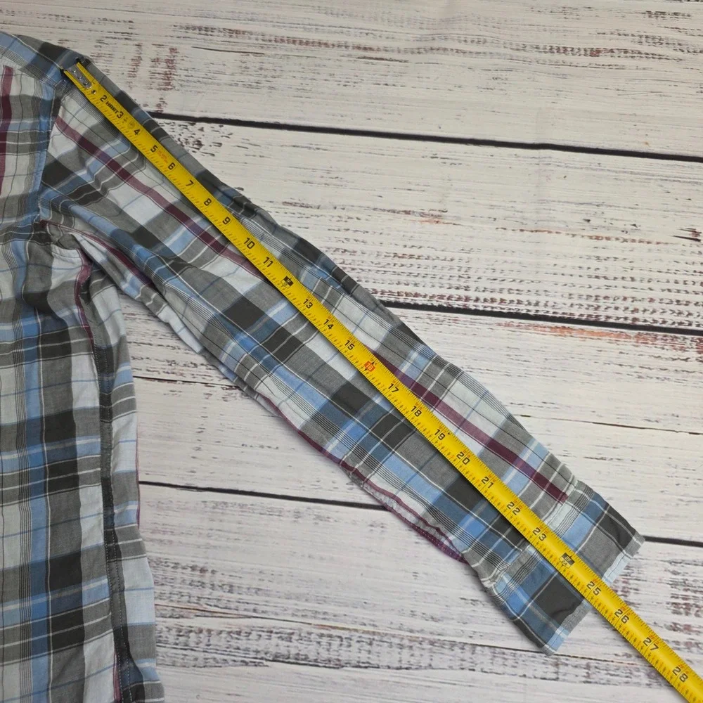 Banana Republic Camden Fit Reversible Shirt Mens Medium Plaid Blue Grey Cotton